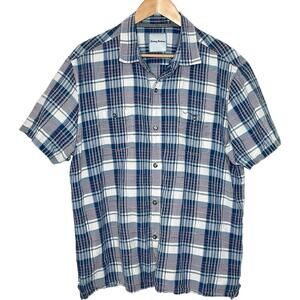 Tommy Bahama Textured Plaid Silk Short Sleeve Shirt Mens XL Red White Blue